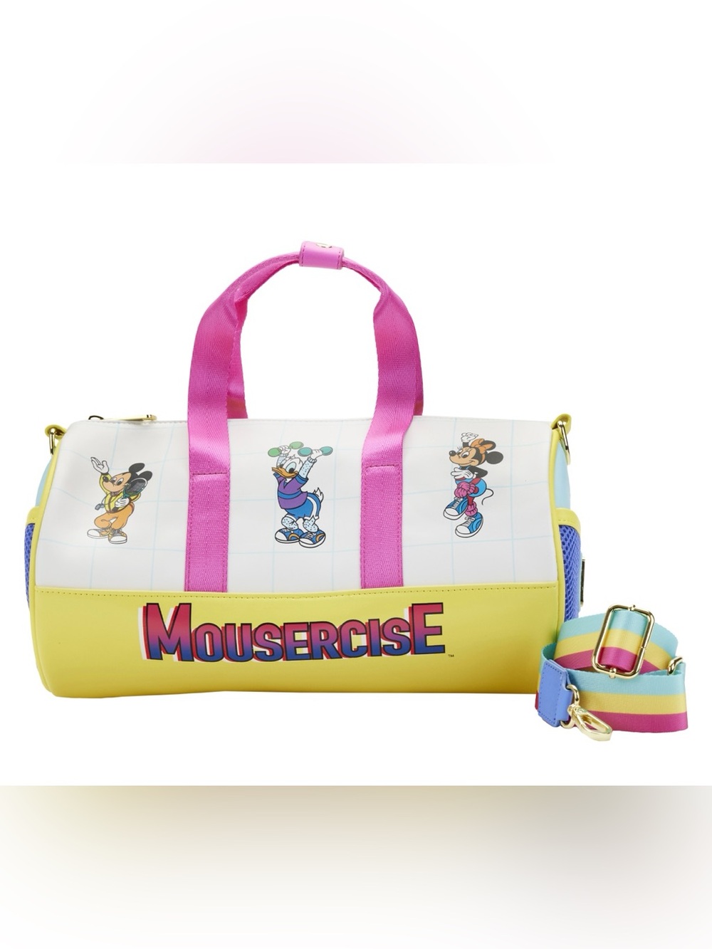 Loungefly Pink, Yellow & White Mousercise Character Duffle Bag